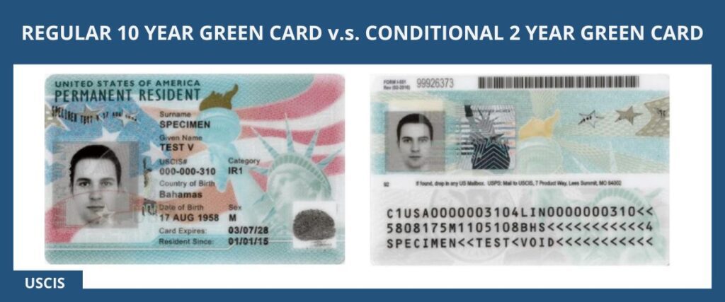 REGULAR 10 YEAR GREEN CARD v.s. CONDITIONAL 2 YEAR GREEN CARD 常規的10年永久性綠卡 ＆ 有條件性的2年綠卡 eng