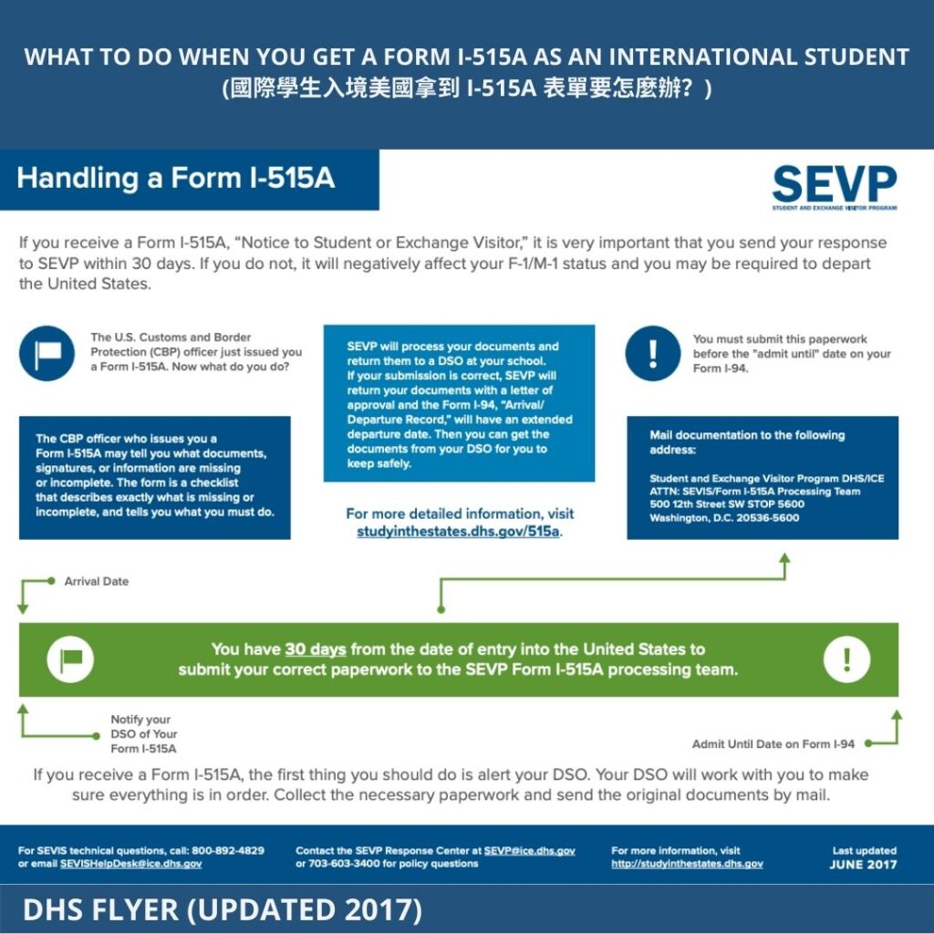 WHAT TO DO WHEN YOU GET A FORM I-515A AS AN INTERNATIONAL STUDENT (國際學生入境美國拿到 I-515A 表單要怎麼辦？)