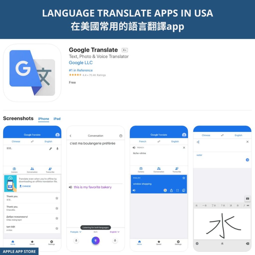 LANGUAGE TRANSLATE APPS IN USA 在美國常用的語言翻譯app